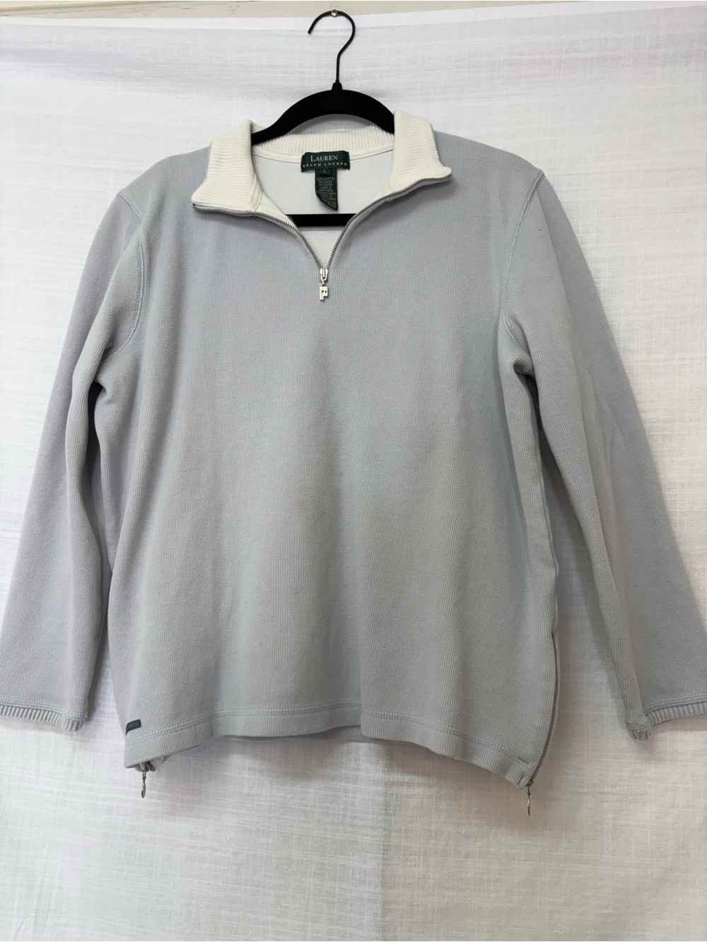 Lauren Ralph Lauren Light Gray Half-Zip Pullover with Cream Rib Collar